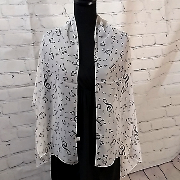 Chiffon Black Music Note Print Wrap Scarf White + Scarf Buckle - Picture 2 of 16
